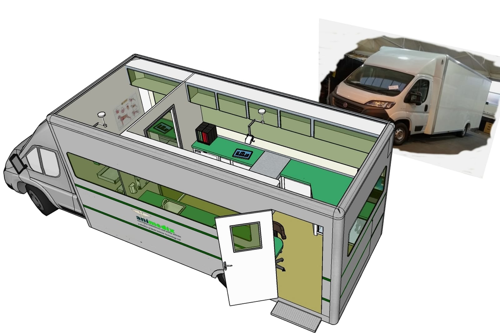 Mobile vet surgery from ANIMEDIX is available in different sizes.